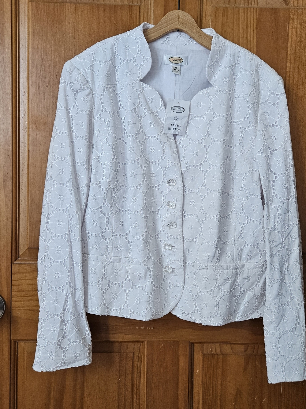 Talbots White Eyelet Cotton Blazer Womens 18 NWOT Old Money Quiet Luxury Office